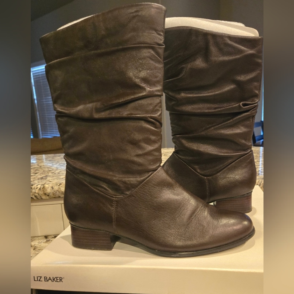 Liz Baker "Jamie" Brown Leather Slouch Boots - Picture 2 of 7